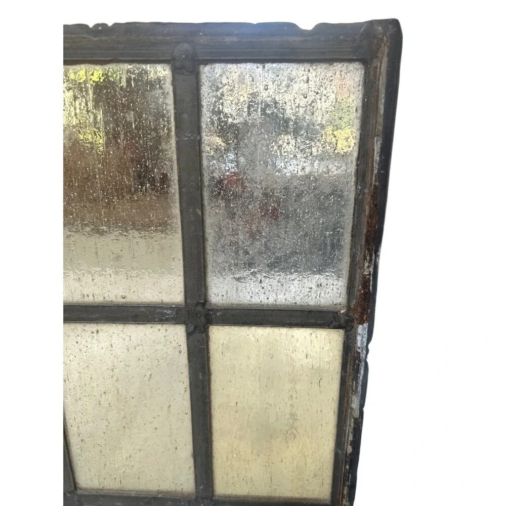 Antique Stained Glass Window Pane Panel 9 Section Primitive‎ Rustic Decor